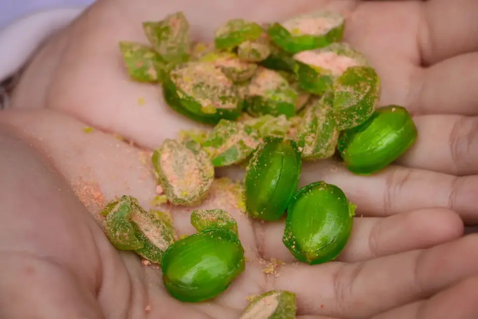 Air-dried soft chew treats held in an open hand
