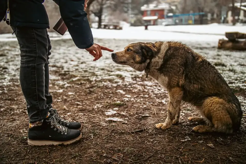 Dog looking at an owner