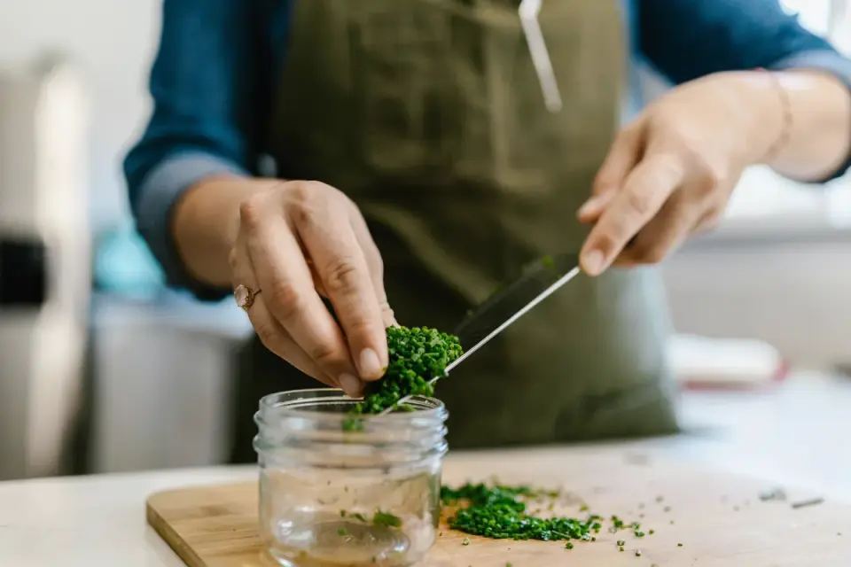 Dog owner preparing a meal