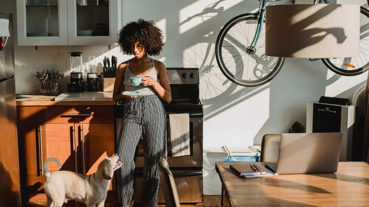 Dog owner preparing a meal